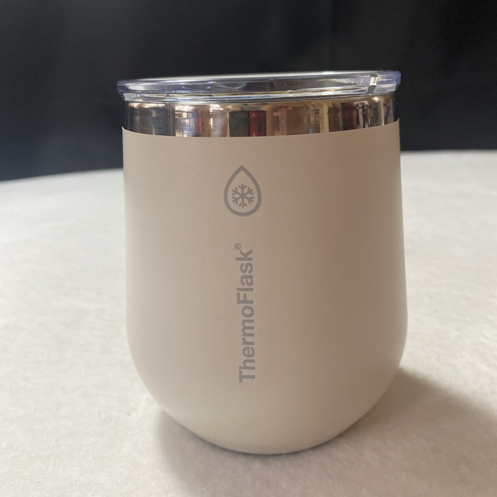 Thermoflask Wine Tumbler Cup Double-Wall Cold Hot Cream Off White with Lid 12 oz